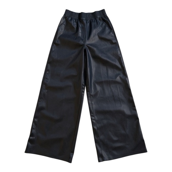 Y2K H&M Black Faux Leather Pants High Waist Wide-Leg Palazzo Women's Size 4 - Picture 10 of 10